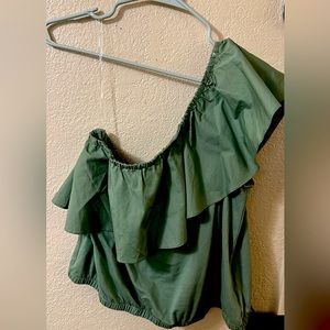 One shoulder ruffle top- Green